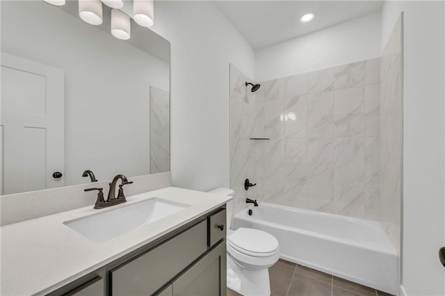 502 Seventh St, Smithville, MO 64089 - full bathroom with toilet, tile patterned floors, bathtub / shower combination, and vanity