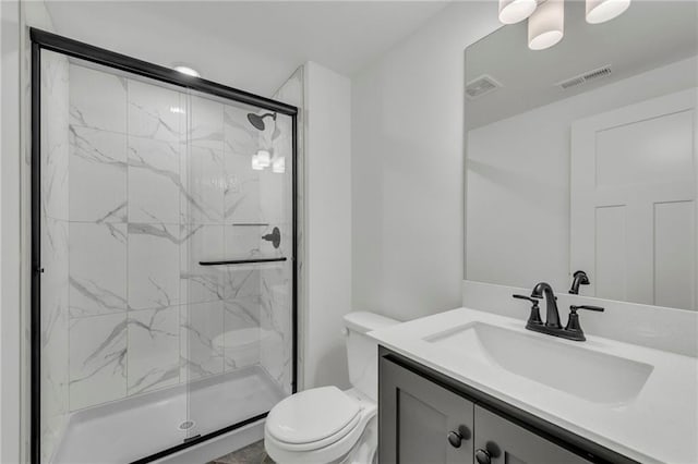 502 Seventh St, Smithville, MO 64089 - bathroom featuring toilet, a marble finish shower, and vanity