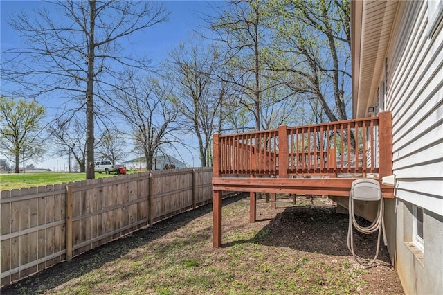 view of yard featuring a deck and a fenced backyard