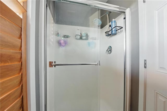 bathroom with a stall shower