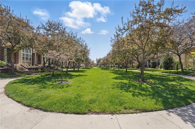 view of property's community featuring a lawn