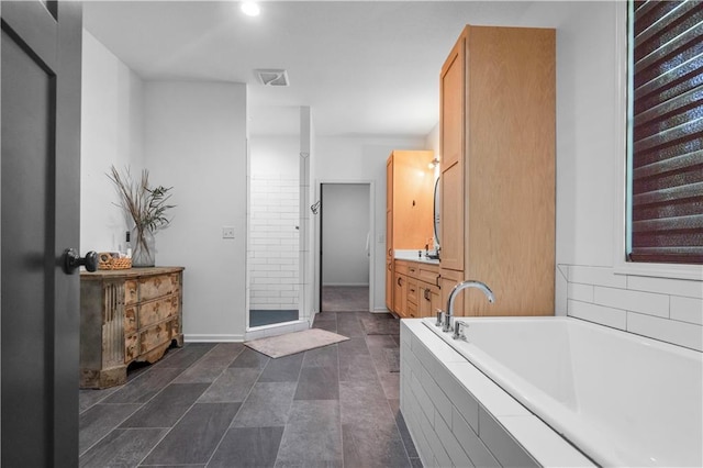 38 Lakeview Ln, Linn Valley, KS 66040 - full bathroom with vanity, a bath, and a shower stall