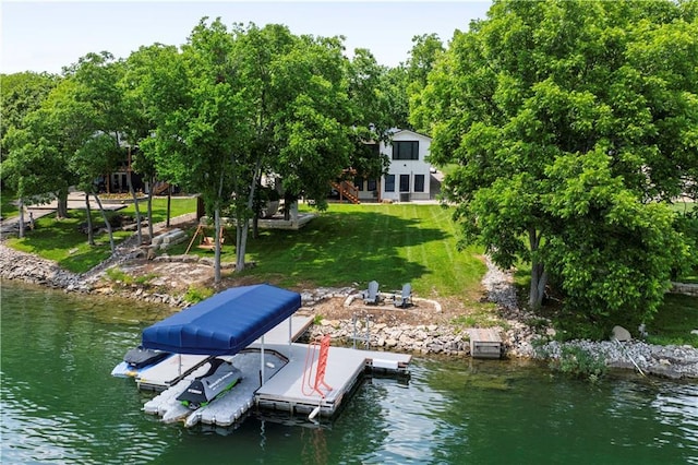 38 Lakeview Ln, Linn Valley, KS 66040 - dock featuring a water view, boat lift, and a lawn