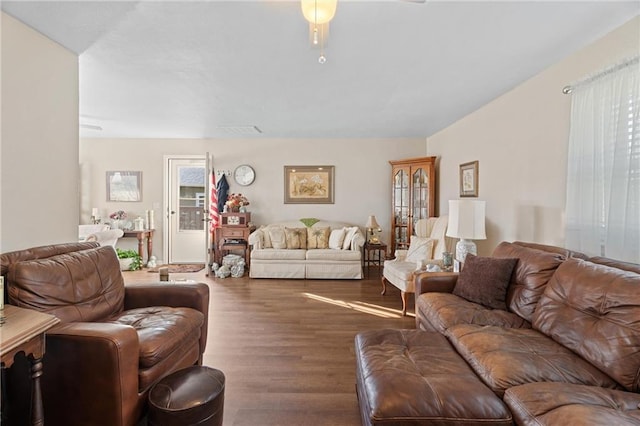 living room with wood finished floors