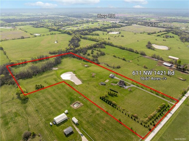 611 NW 1421st Rd, Holden, MO 64040 - aerial view of sparsely populated area with property parcel outlined