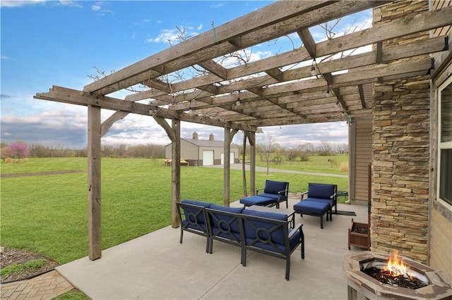 611 NW 1421st Rd, Holden, MO 64040 - view of patio featuring a pergola and an outdoor living space with a fire pit