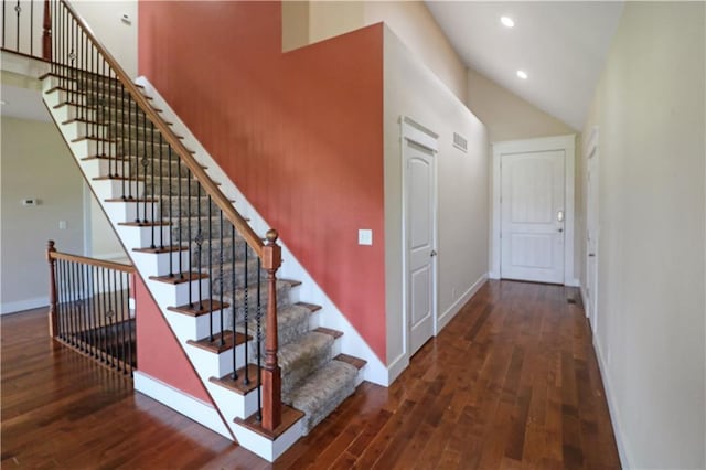 611 NW 1421st Rd, Holden, MO 64040 - stairway with hardwood / wood-style flooring, baseboards, and recessed lighting