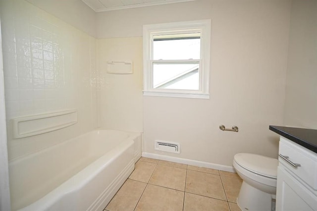 full bath with vanity, baseboards, tile patterned flooring, toilet, and visible vents