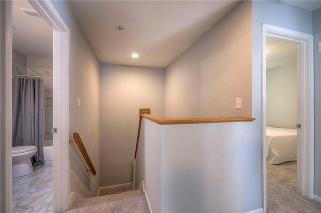 1610 E 37th St, Kansas City, MO 64109 - stairs featuring baseboards, carpet floors, and visible vents