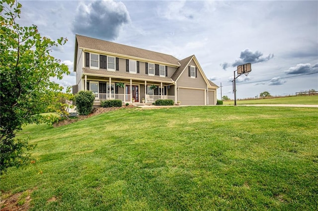 25477 Crestview Dr, Paola, KS 66071 - colonial home with covered porch, a garage, and a front lawn