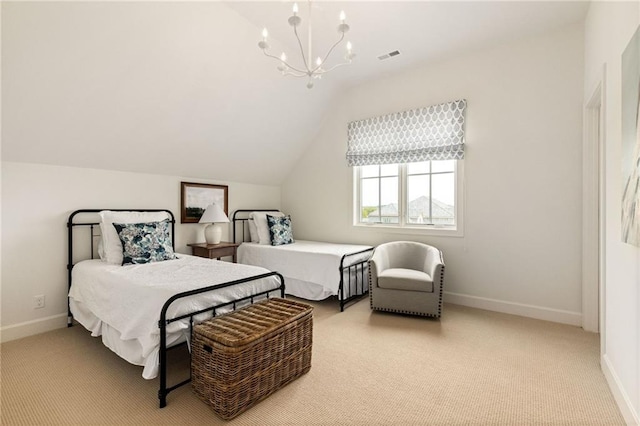 11316 W 170th Ter, Overland Park, KS 66221 - carpeted bedroom with a chandelier, lofted ceiling, and baseboards