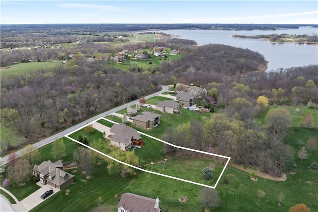 bird's eye view featuring a water view