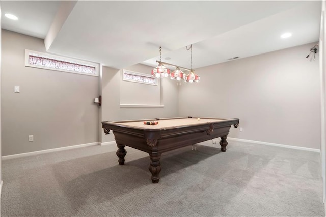 playroom featuring recessed lighting, carpet flooring, and baseboards
