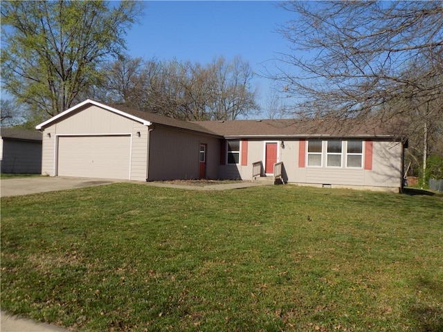518 S Pine, Ottawa, KS 66067 - ranch-style home with a garage, driveway, a front lawn, and crawl space