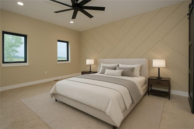 284 SW 1311th Rd, Holden, MO 64040 - bedroom featuring recessed lighting, light carpet, baseboards, and a ceiling fan