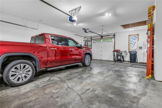 garage with a garage door opener
