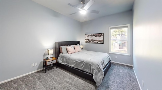 bedroom with carpet, baseboards, and ceiling fan