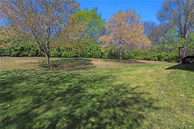 view of yard with a wooden deck