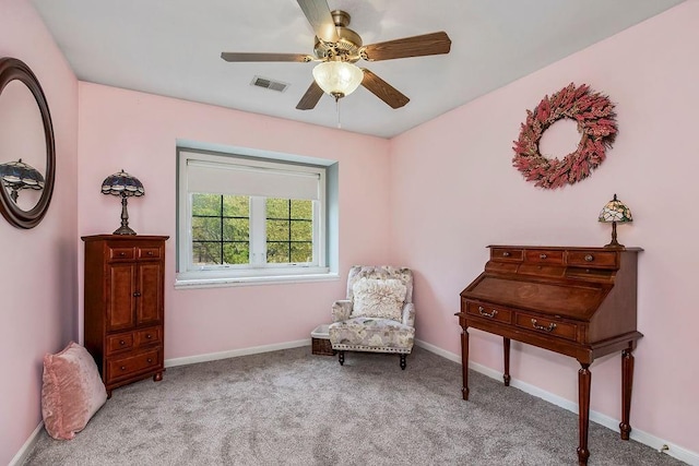 9011 NE 91st Ter, Kansas City, MO 64157 - living area featuring ceiling fan, carpet, and baseboards