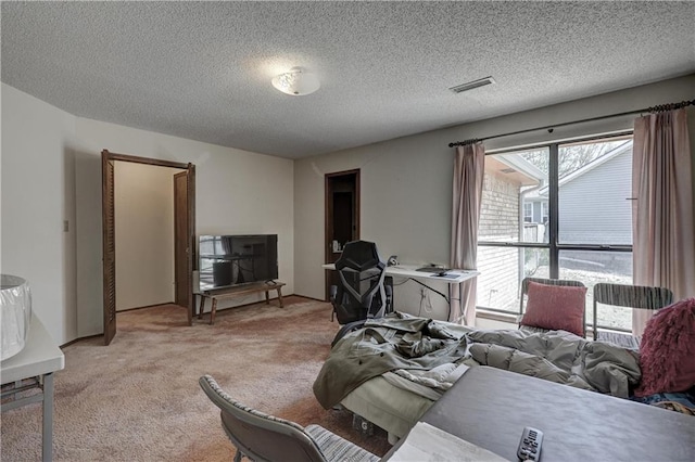 2301 S Stilwell St, Pittsburg, KS 66762 - living area featuring visible vents, light carpet, and a textured ceiling