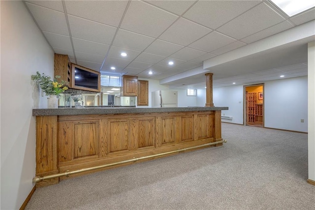 5316 NE Northgate Xing, Lees Summit, MO 64064 - indoor wet bar with freestanding refrigerator, baseboards, carpet flooring, a drop ceiling, and recessed lighting