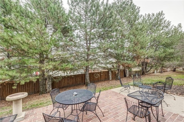 view of patio with outdoor dining area and a fenced backyard