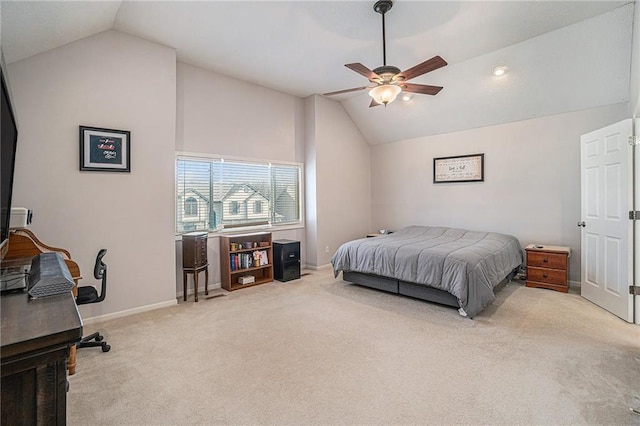 401 NW 51st St, Gladstone, MO 64118 - bedroom with lofted ceiling, carpet flooring, baseboards, and ceiling fan