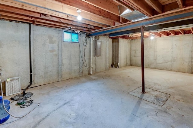 basement featuring visible vents and electric panel