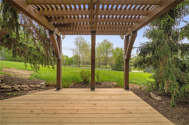 2102 W Dennis Ave, Olathe, KS 66061 - wooden deck with a lawn, a pergola, and fence