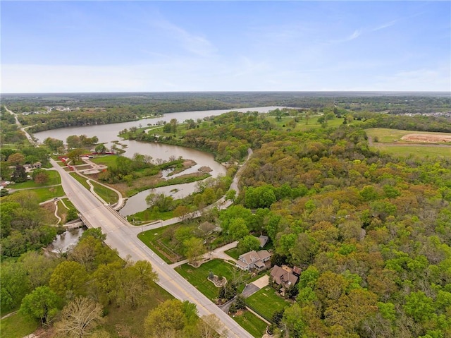 2102 W Dennis Ave, Olathe, KS 66061 - birds eye view of property with a water view and a view of trees
