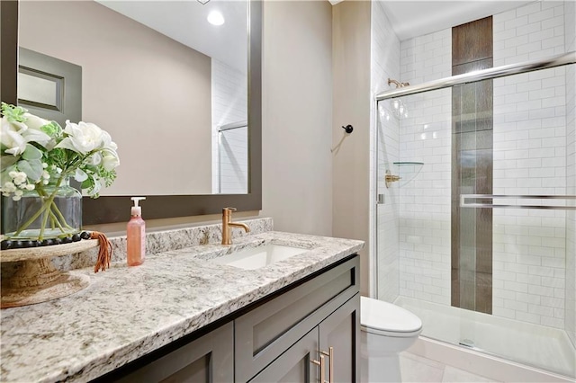 10300 W 174th St, Overland Park, KS 66221 - full bath with vanity, toilet, a stall shower, and recessed lighting