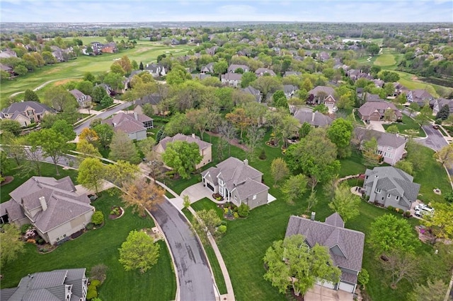 bird's eye view featuring a residential view and view of golf course