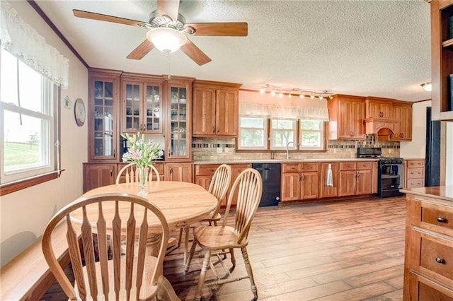 763 J Hwy, Peculiar, MO 64078 - dining area with healthy amount of natural light, light wood-style floors, a ceiling fan, and a textured ceiling
