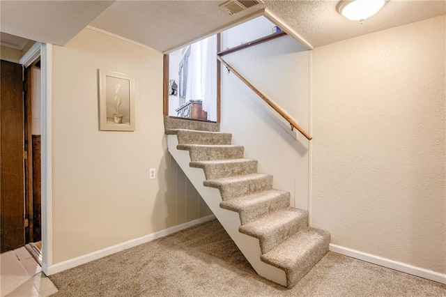 763 J Hwy, Peculiar, MO 64078 - stairs with carpet flooring, baseboards, and a textured ceiling
