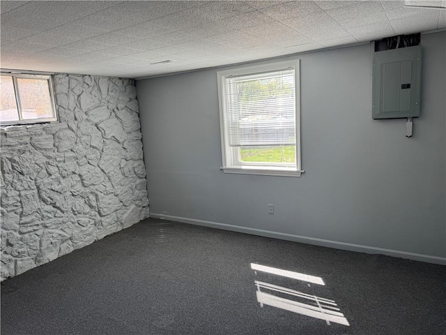 3804 S Drumm Ave, Independence, MO 64055 - below grade area with electric panel, baseboards, and carpet flooring