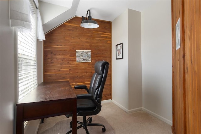 2118 NE 107th Ter, Kansas City, MO 64155 - office area featuring wooden walls, baseboards, and carpet floors