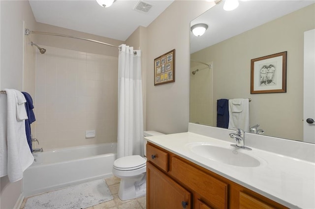 2118 NE 107th Ter, Kansas City, MO 64155 - full bathroom featuring visible vents, toilet, vanity, and shower / bath combination with curtain