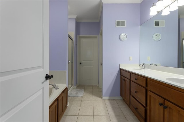 2118 NE 107th Ter, Kansas City, MO 64155 - bathroom with a sink, ornamental molding, visible vents, and tile patterned flooring