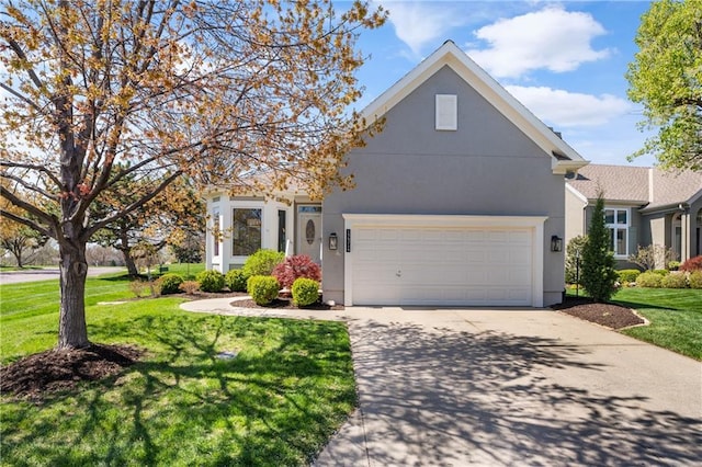 12314 England St, Overland Park, KS 66213 - traditional-style house featuring concrete driveway, an attached garage, stucco siding, and a front lawn