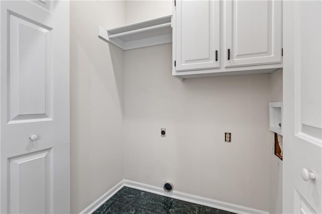 12314 England St, Overland Park, KS 66213 - washroom with baseboards, cabinet space, and electric dryer hookup