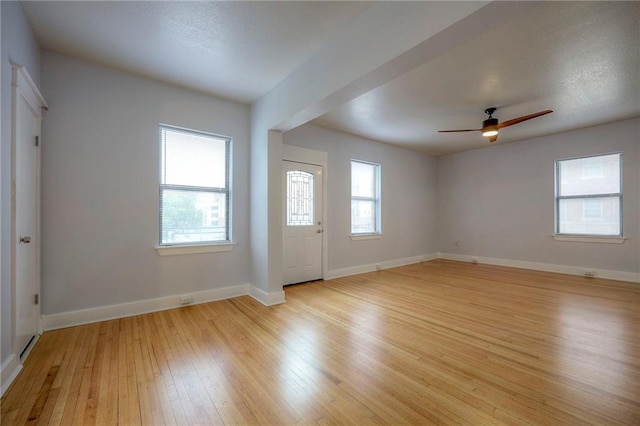 220-222 W Armour Blvd, Kansas City, MO 64111 - foyer entrance with light wood-style floors, baseboards, and ceiling fan