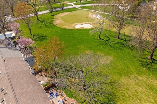 drone / aerial view with view of golf course