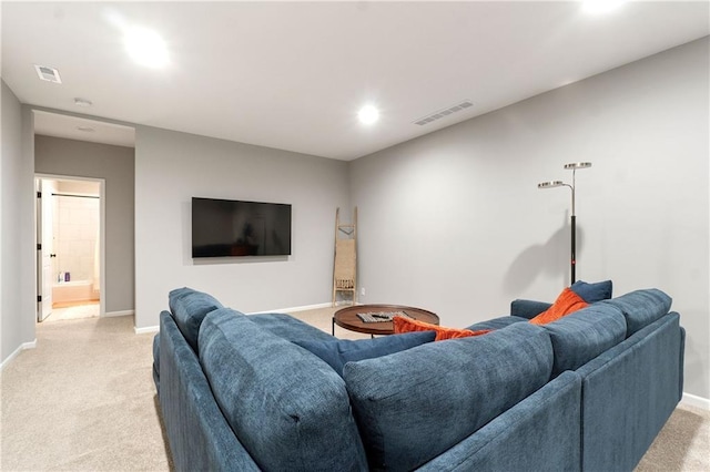 16955 W 168th Ter, Olathe, KS 66062 - living room featuring baseboards, light carpet, and visible vents