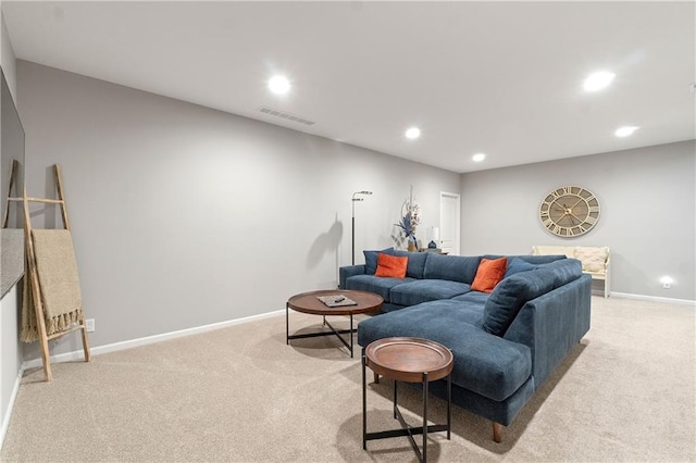 16955 W 168th Ter, Olathe, KS 66062 - living area featuring light colored carpet, baseboards, visible vents, and recessed lighting