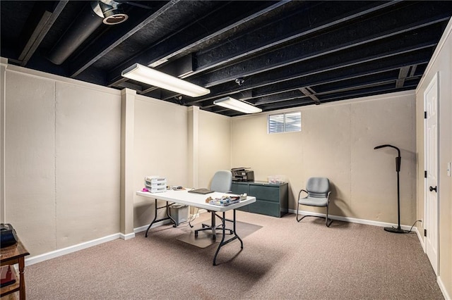 view of carpeted home office