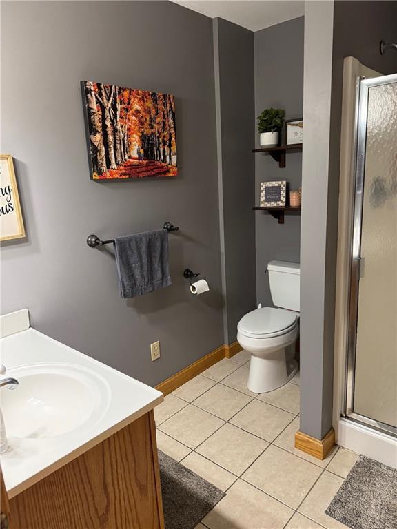12301 S Stubbs Rd, Overbrook, KS 66524 - full bathroom with tile patterned flooring, a shower stall, and vanity