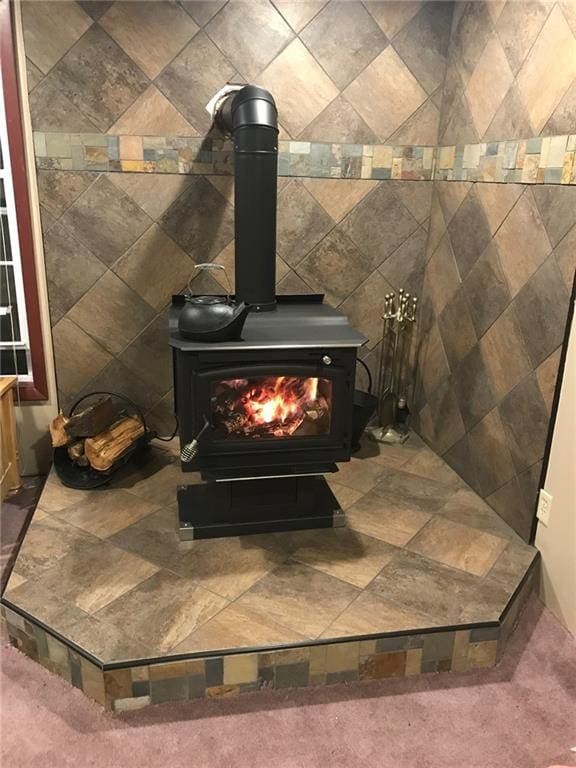 12301 S Stubbs Rd, Overbrook, KS 66524 - detailed view of a wood stove and carpet flooring