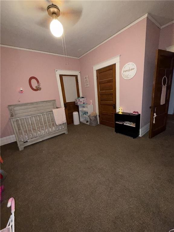 1023 Webster St, Chillicothe, MO 64601 - bedroom featuring carpet, crown molding, ceiling fan, and baseboards