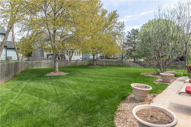 view of yard featuring a fenced backyard