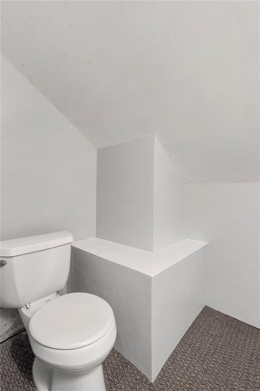 bathroom featuring lofted ceiling and toilet